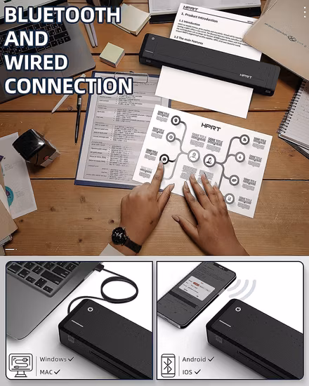 MT800 Mini stampante mobile portatile Bluetooth Wifi USB A4 formato carta piccola stampante a trasferimento termico con batteria incorporata Stampa di documenti per ufficio